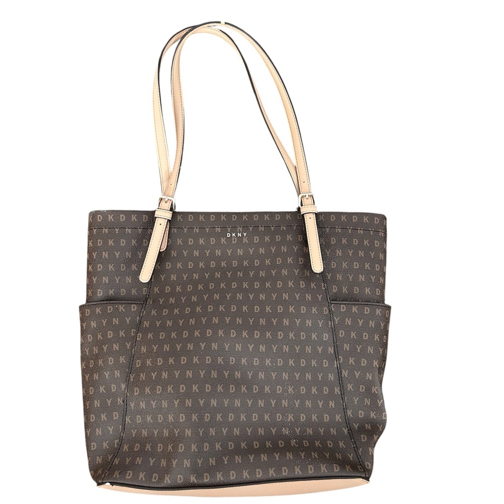 DKNY Brown and Tan Logo Tote